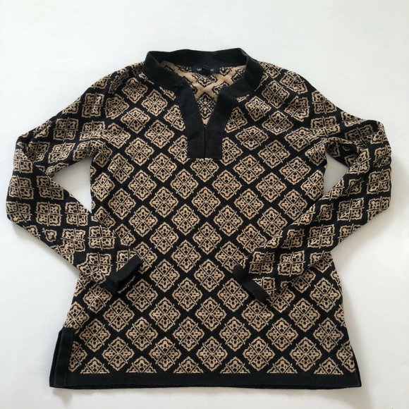 Lands End Women's Brown Long Sleeved V Neck Top XS